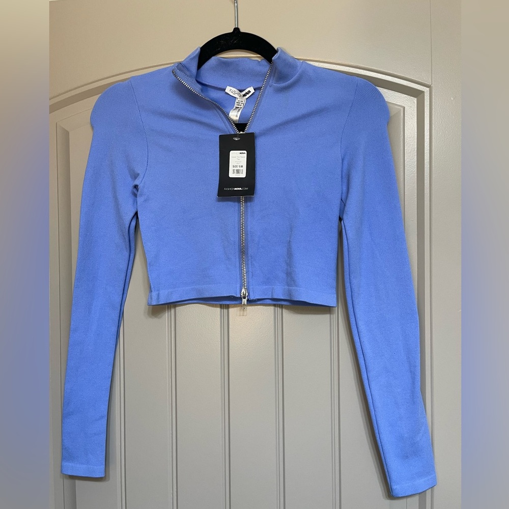 Fashion Nova Blue Zip athletic long sleeve S/M